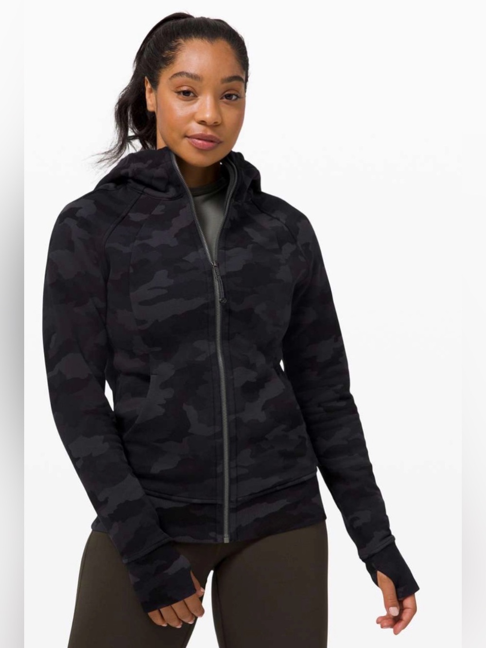 Lululemon Scuba Hoodie in Camo Deep Coal, Black & Grey, Size 4, Good Condition!